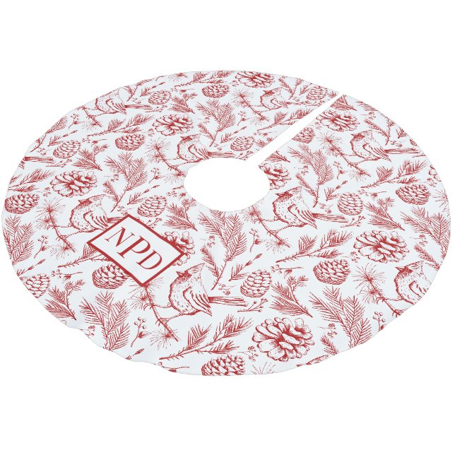 Custom Married Couple's Winter Bird 1st Christmas  Brushed Polyester Tree Skirt (Angled)