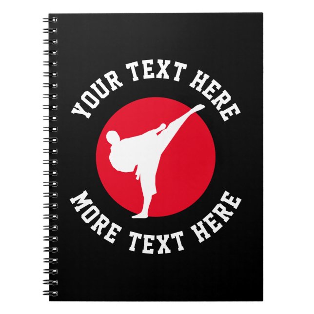 Custom martial arts karate kick silhouette lined notebook (Front)
