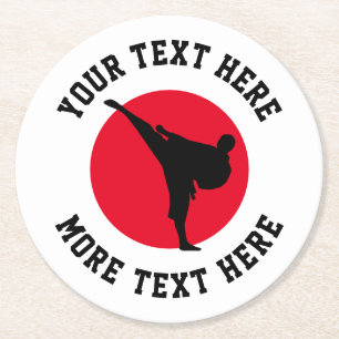Custom martial arts karate kick silhouette round paper coaster