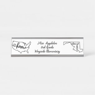 Custom Maryland State US Home Line Art Desk Name Plate