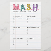 Custom MASH Game 90s Birthday Party Activity Sheet