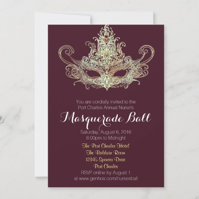 Custom Masquerade Ball Invitations - Wine Colour (Front)