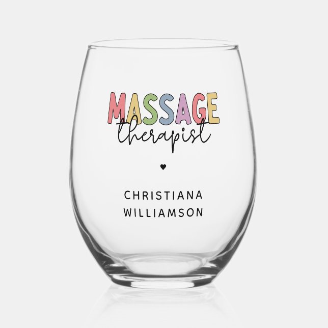 Custom Massage Therapist | Massage Therapy Gifts Stemless Wine Glass (Front)