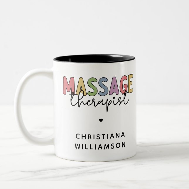 Custom Massage Therapist | Massage Therapy Gifts Two-Tone Coffee Mug (Left)