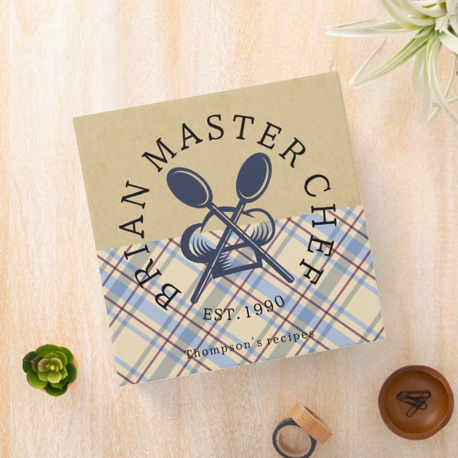 Custom Master chef Kraft paper Rustic Tartan blue Binder (In Situ)