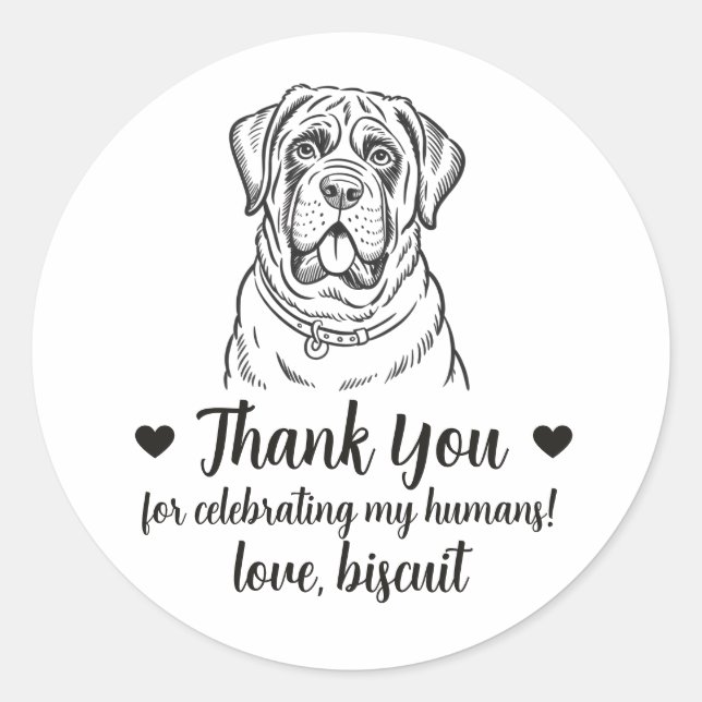Custom Mastiff Dog Wedding Favour Stickers (Front)