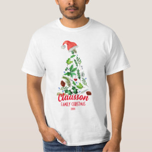 Custom Matching Family Name Christmas Tree Santa T-Shirt