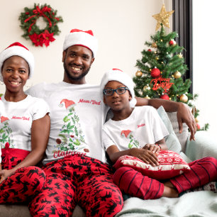 Custom Matching Family Name Christmas Tree Santa T-Shirt