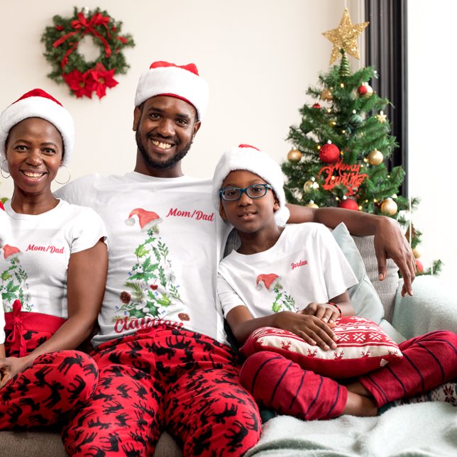 Custom Matching Family Name Christmas Tree Santa T-Shirt (Creator Uploaded)