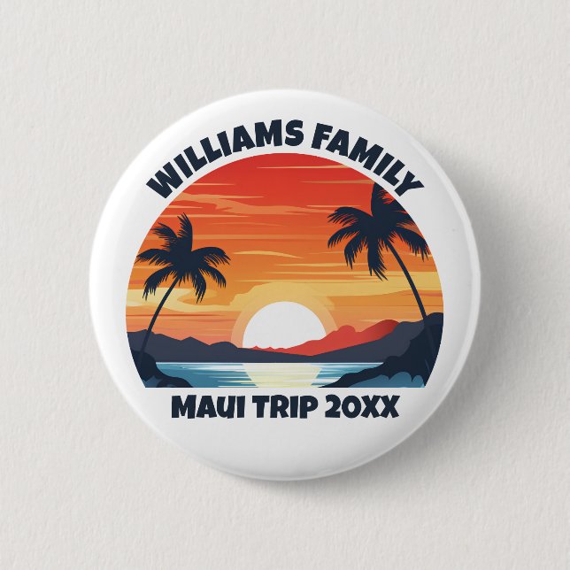 Custom Maui Trip Cool Sunrise Palm Trees 2 Inch Round Button (Front)