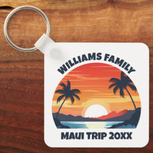 Custom Maui Trip Cool Sunrise Palm Trees Keychain