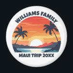 Custom Maui Trip Cool Sunrise Palm Trees Magnet<br><div class="desc">These cool sunrise Maui Hawaii magnets feature your personalized group name for a family reunion or trip to this Hawaiian island. Cute vacation keepsake souvenir with an orange sun over the blue ocean waters of your cruise or coastal destination.</div>