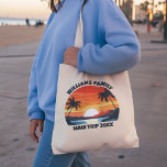 Custom Maui Trip Cool Sunrise Palm Trees Tote Bag<br><div class="desc">These cool sunrise Maui Hawaii tote bags feature your personalized group name for a family reunion or trip to this Hawaiian island. Cute vacation keepsake souvenir with an orange sun over the blue ocean waters of your cruise or coastal destination.</div>