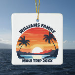 Custom Maui Trip Cool Sunrise Souvenir Christmas Ceramic Ornament<br><div class="desc">These cool sunrise Maui Hawaii Christmas ornaments feature your personalized group name for a family reunion or trip to this Hawaiian island. Cute vacation keepsake souvenir with an orange sun over the blue ocean waters of your cruise or coastal destination.</div>