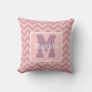 Custom Mauve Purple Pink Chevron Monogram Name Throw Pillow
