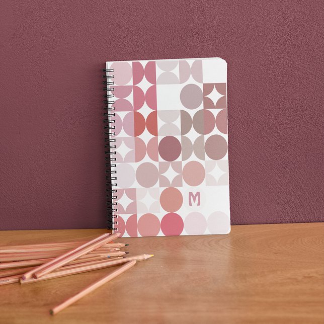 Custom Mauve Taupe Blush Pink Retro Art Pattern Notebook (Creator Uploaded)
