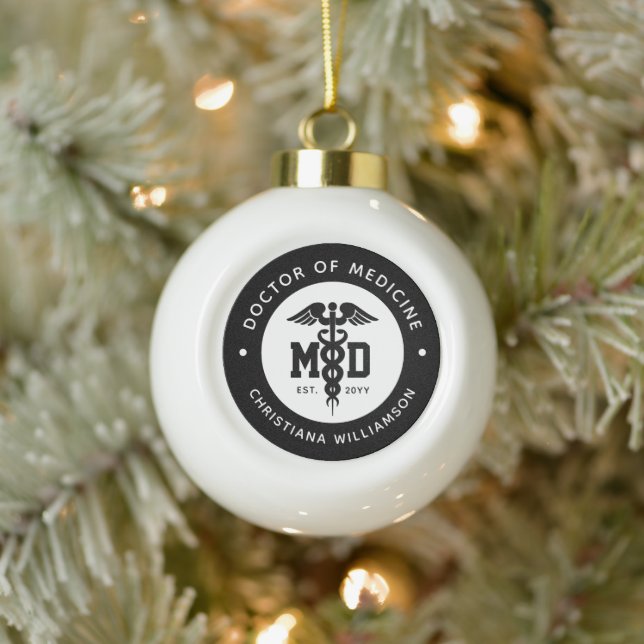 Custom MD Doctor of Medicine Doctor Graduation Ceramic Ball Christmas Ornament (Tree)