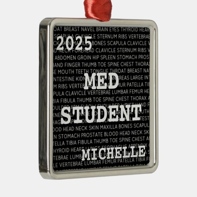 Custom Med Student Medical Terminology Christmas Metal Ornament (Right)