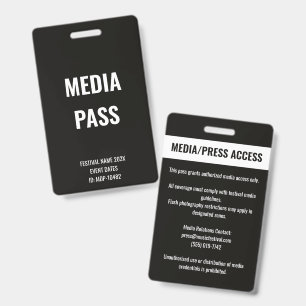 Custom Media Press Access Concert Festival White Badge