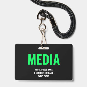 Custom Media Press Access Minimalist E-Sport Green Badge
