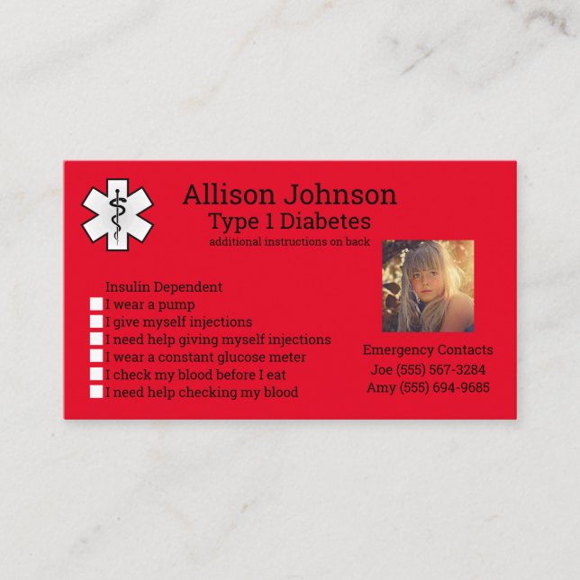 Custom Medical Alert Card Emergency Contacts (Front)