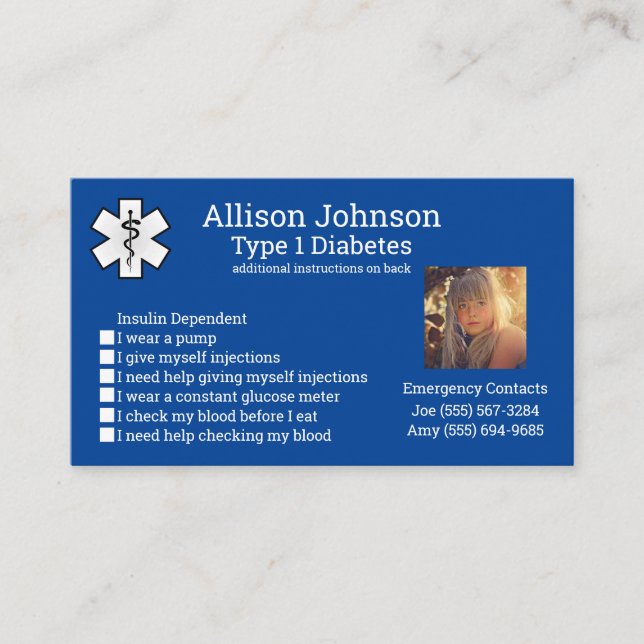 Custom Medical Alert Card Emergency Contacts (Front)