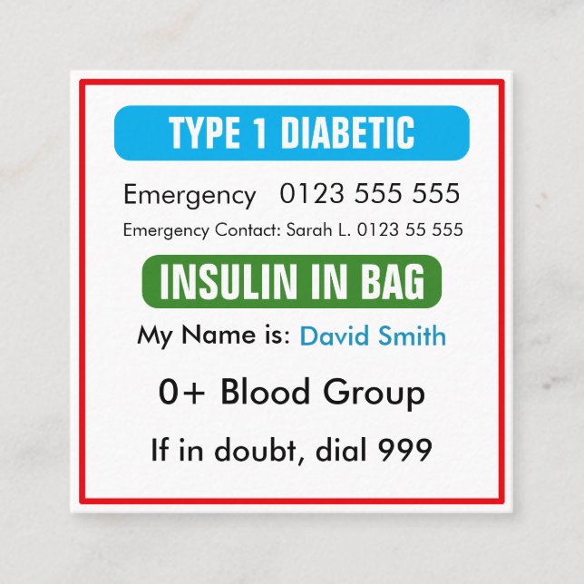 Custom Medical Alert Diabetic Card  (Front)