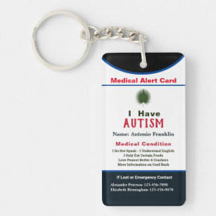 Custom Medical Alert Emergency Contact Card Keychain