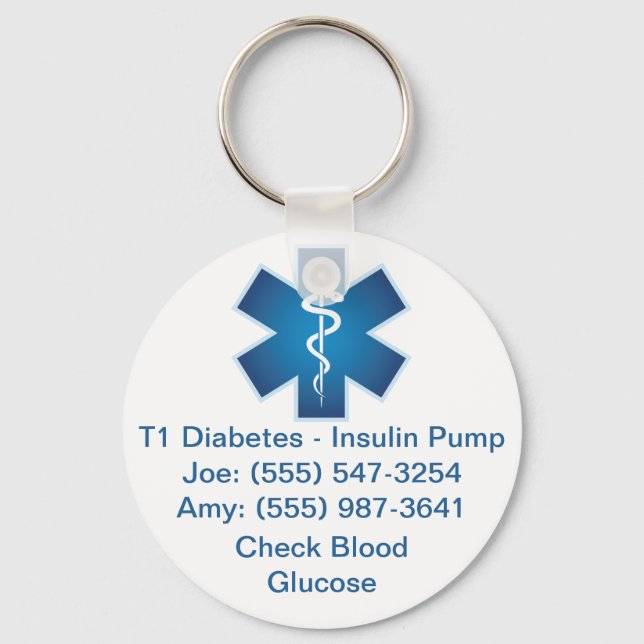 Custom Medical Alert Keychain Blue (Front)