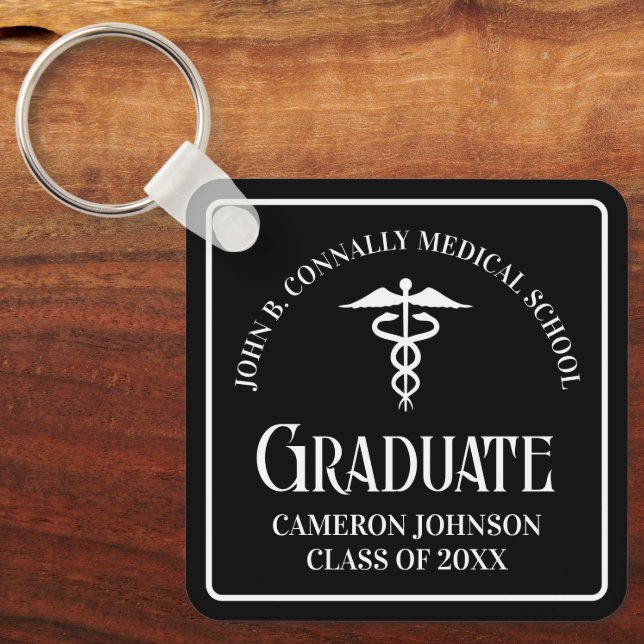 Custom Medical School Black Graduation Keepsake Keychain (Front)
