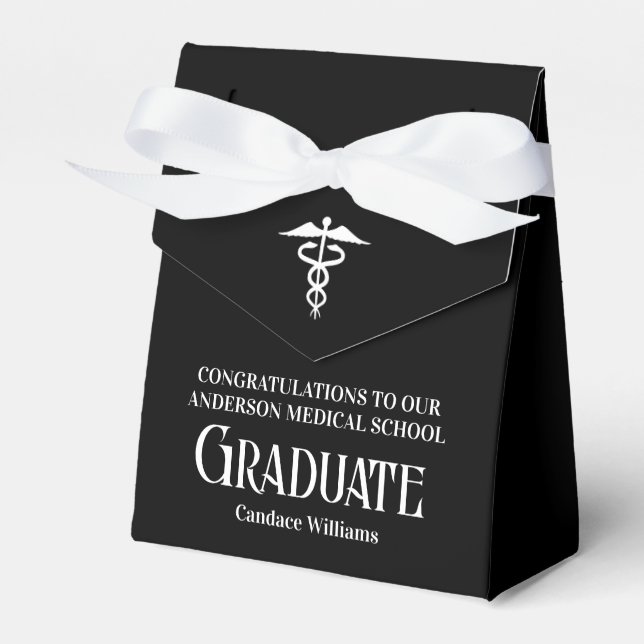 Custom Medical School Black White Graduation Party Favor Box (Front Side)