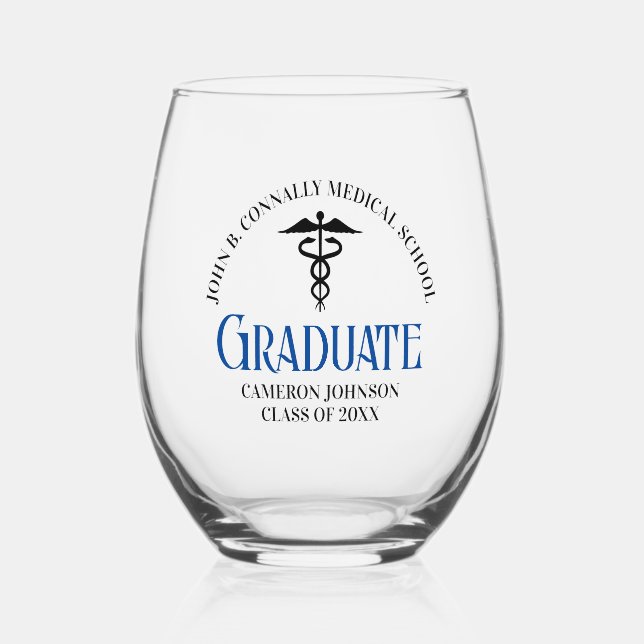 Custom Medical School Graduation Commemorative Stemless Wine Glass (Front)