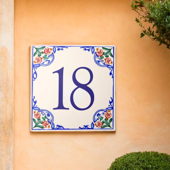 Custom Mediterranean House Number – Pomegranate Tile (Creator Uploaded)