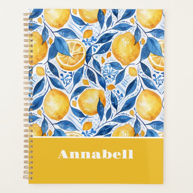 Custom Mediterranean Lemon Pattern Planner (Devant)