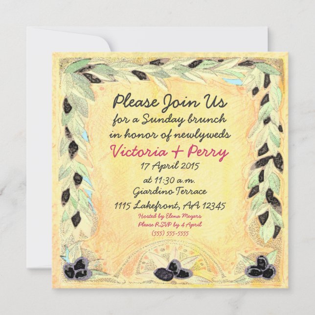 Custom Mediterranean Olive & Yellow Luncheon - Invitation (Front)
