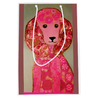 Custom Medium Gift Bag with Pink Poodle Dog