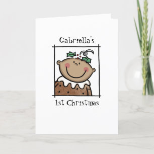 Custom Medium Skin Tone Baby's First Christmas Holiday Card