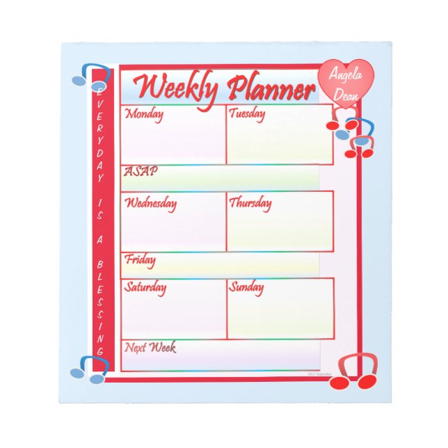 Custom Melody Weekly Planner Notepad (Front)