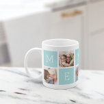 Custom Mema Grandmother 5 Photo Collage Coffee Mug<br><div class="desc">Create a sweet keepsake for grandma with this simple design that features five of your favorite Instagram photos, arranged in a collage layout with alternating squares in pastel mint green, spelling out "Mema" with a heart in the last square. Personalize with favorite photos of her grandchildren for a treasured gift...</div>
