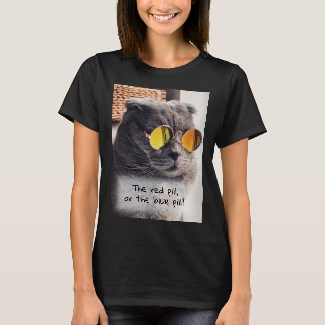 Custom Meme Funny Blue Cat with Glasses T-Shirt (Front)
