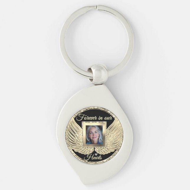 Custom Memorial Angel Wings Add Photo Keychain (Front)