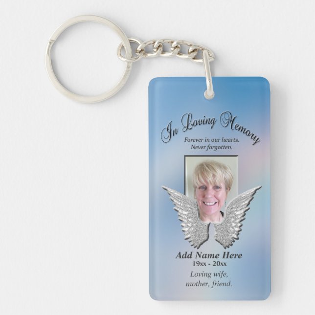 Custom Memorial Angel Wings Add Photo Keychain (Front)