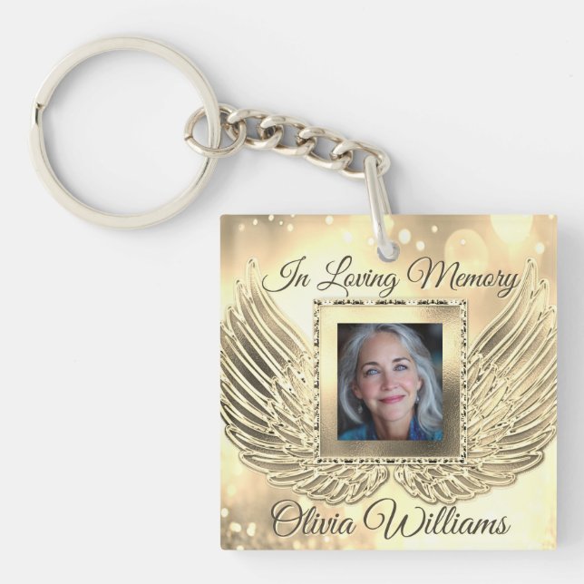 Custom Memorial Angel Wings Add Photo Keychain (Front)