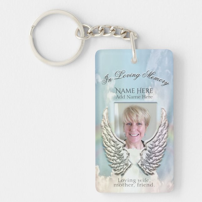 Custom Memorial Angel Wings Add Photo Keychain (Front)