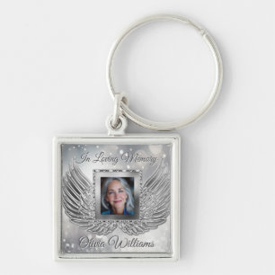 Custom Memorial Angel Wings Add Photo Keychain