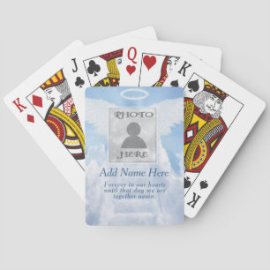Custom Memorial Angel Wings Add Photo Playing Cards