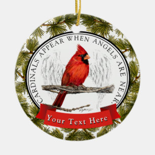 Custom Memorial Cardinal and Angels Ceramic Ornament