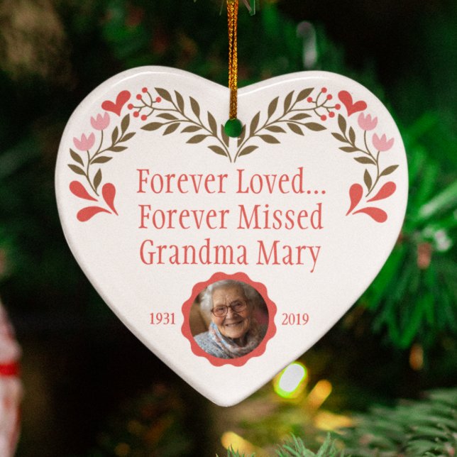 Custom Memorial Christmas Ornament with Photo (Custom Memorial Christmas Ornament with Photo hanging on a Christmas tree branch)