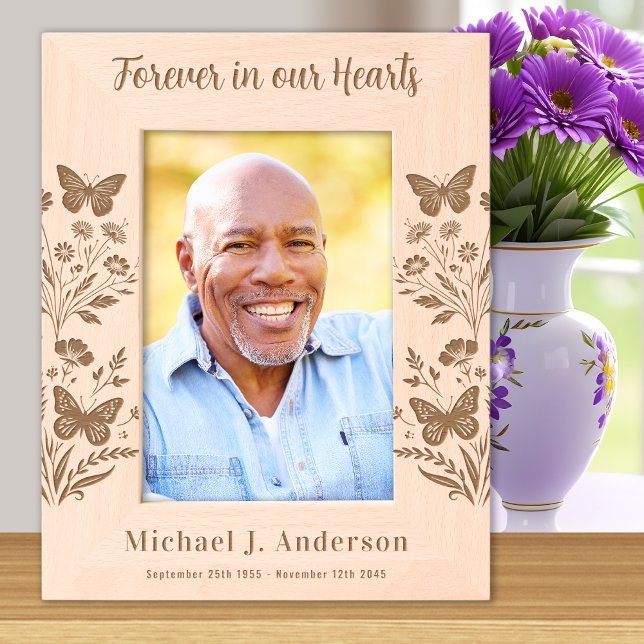 Custom Memorial Floral Forever Hearts Wood Photo Etched Frames (Creator Uploaded)