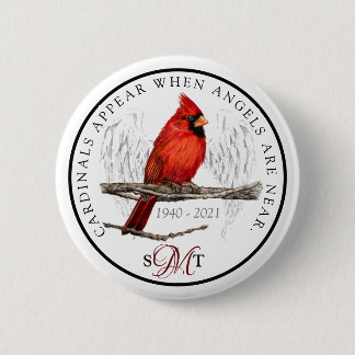 Custom Memorial Initials Cardinal and Angels Near 2 Inch Round Button
